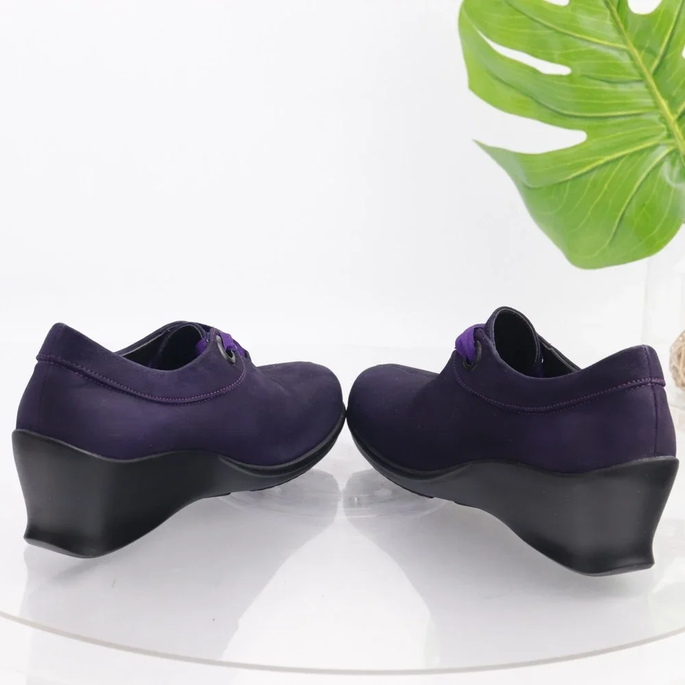 Wolky Womens Faith Oxford Pump Size 39 8 Purple Leather Wedge Lace Up Shoe Boho
